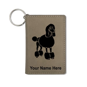Monedero del titular de la identificación, perro del caniche francés, grabado personalizado incluido