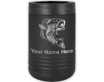 LaserGram Double Wall Insulated Beverage Can Holder, Bass Fish, Personalized Engraving Included