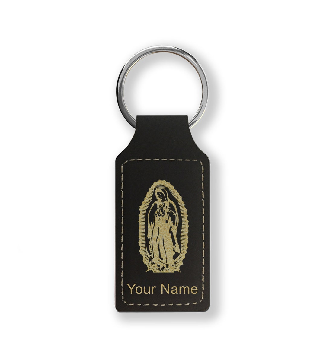 Faux Leather Rectangle Keychain, virgen De Guadalupe, Personalized