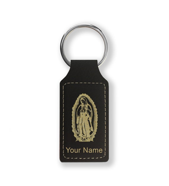 Faux Leather Rectangle Keychain, virgen De Guadalupe, Personalized