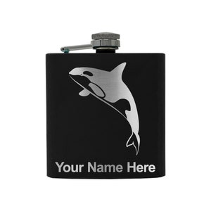 6oz Stainless Steel Flask, Killer Whale, Personalized Engraving Included (Stainless Steel)