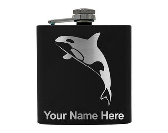 6oz Stainless Steel Flask, Killer Whale, Personalized Engraving Included (Stainless Steel)