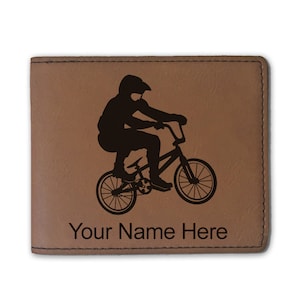 Cartera plegable de piel sintética, BMX Rider, grabado personalizado incluido