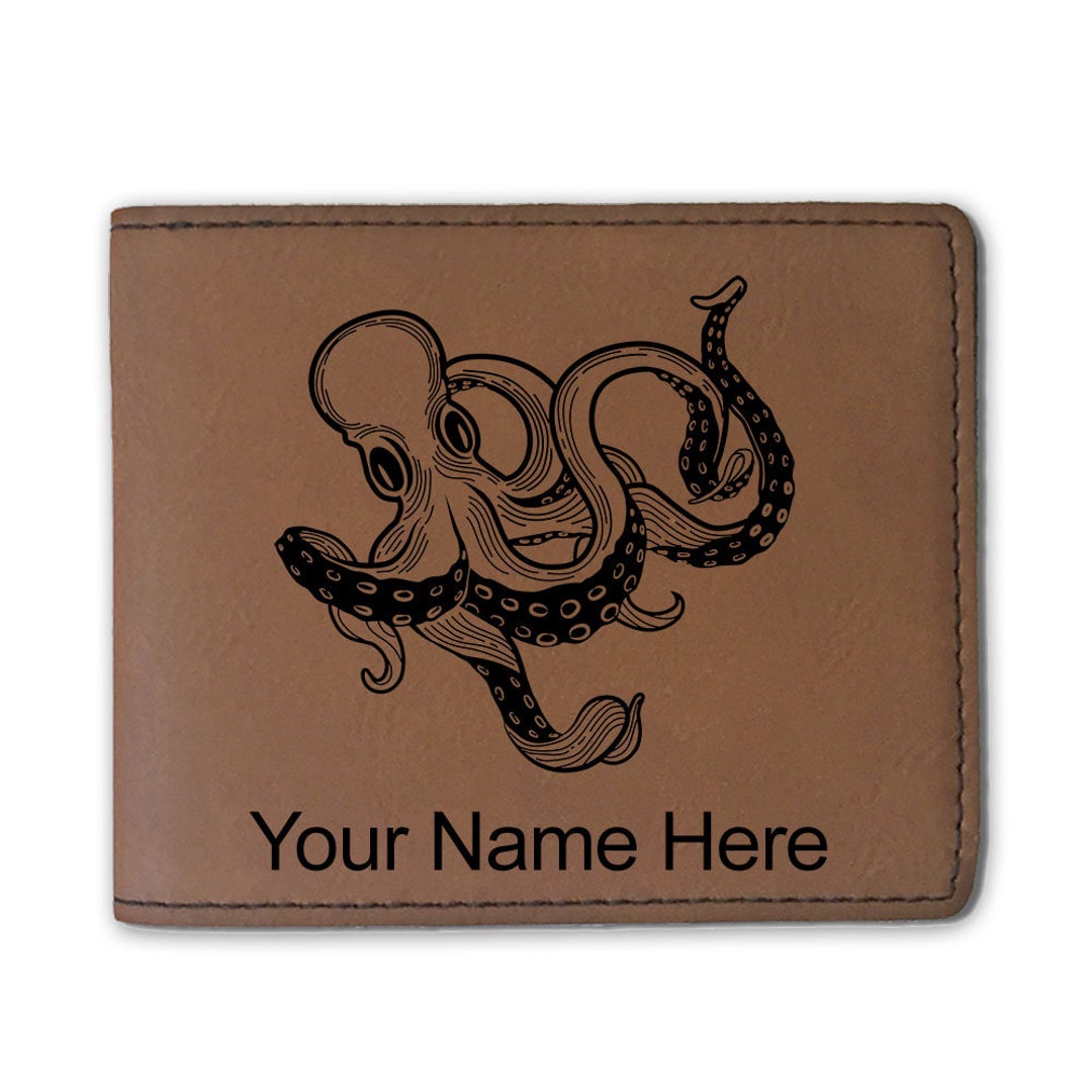 Faux Leather Bifold Wallet, Kraken, Personalized Engraving Included Etsy