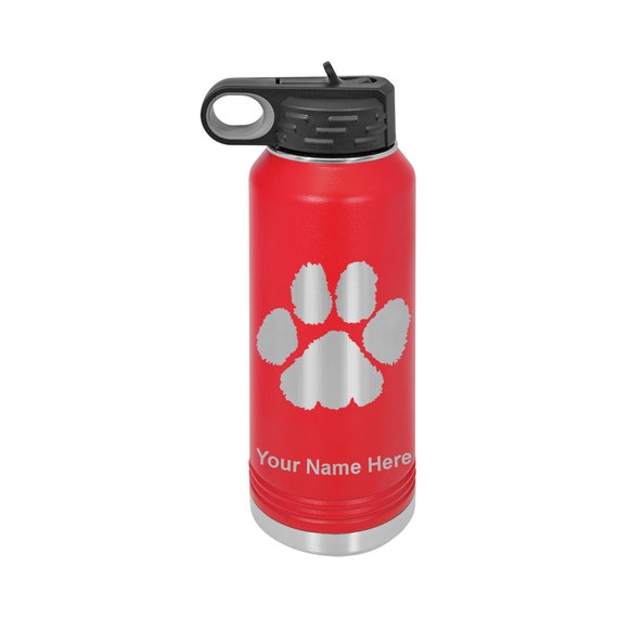 32oz Double Wall Flip Top Water Bottle With Straw Paw Print