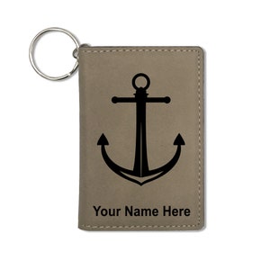 Monedero del titular de la identificación, ancla del barco, grabado personalizado incluido