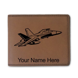 Cartera plegable de cuero sintético, Fighter Jet 2, grabado personalizado incluido
