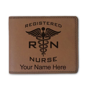 Cartera plegable de cuero sintético, enfermera registrada RN, grabado personalizado incluido
