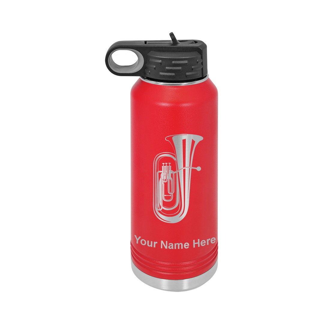 32oz Double Wall Flip Top Water Bottle With Straw, Tuba, Personalized ...