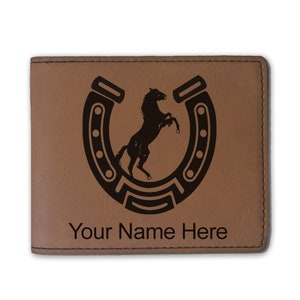 Cartera plegable de cuero sintético, herradura con caballo, grabado personalizado incluido