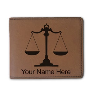 Cartera plegable de cuero sintético, escala de leyes, grabado personalizado incluido