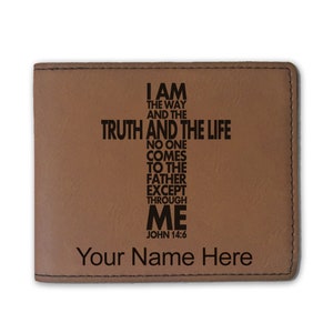 Cartera plegable de cuero sintético, versículo bíblico Juan 14-6, grabado personalizado incluido