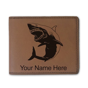 Cartera plegable de cuero sintético, gran tiburón blanco, grabado personalizado incluido