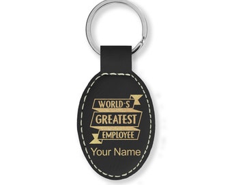 Faux Leather Oval Keychain, Worlds Greatest Employee, Personalized