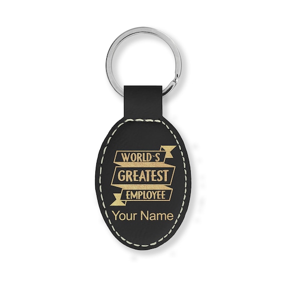 Faux Leather Oval Keychain, Worlds Greatest Employee, Personalized