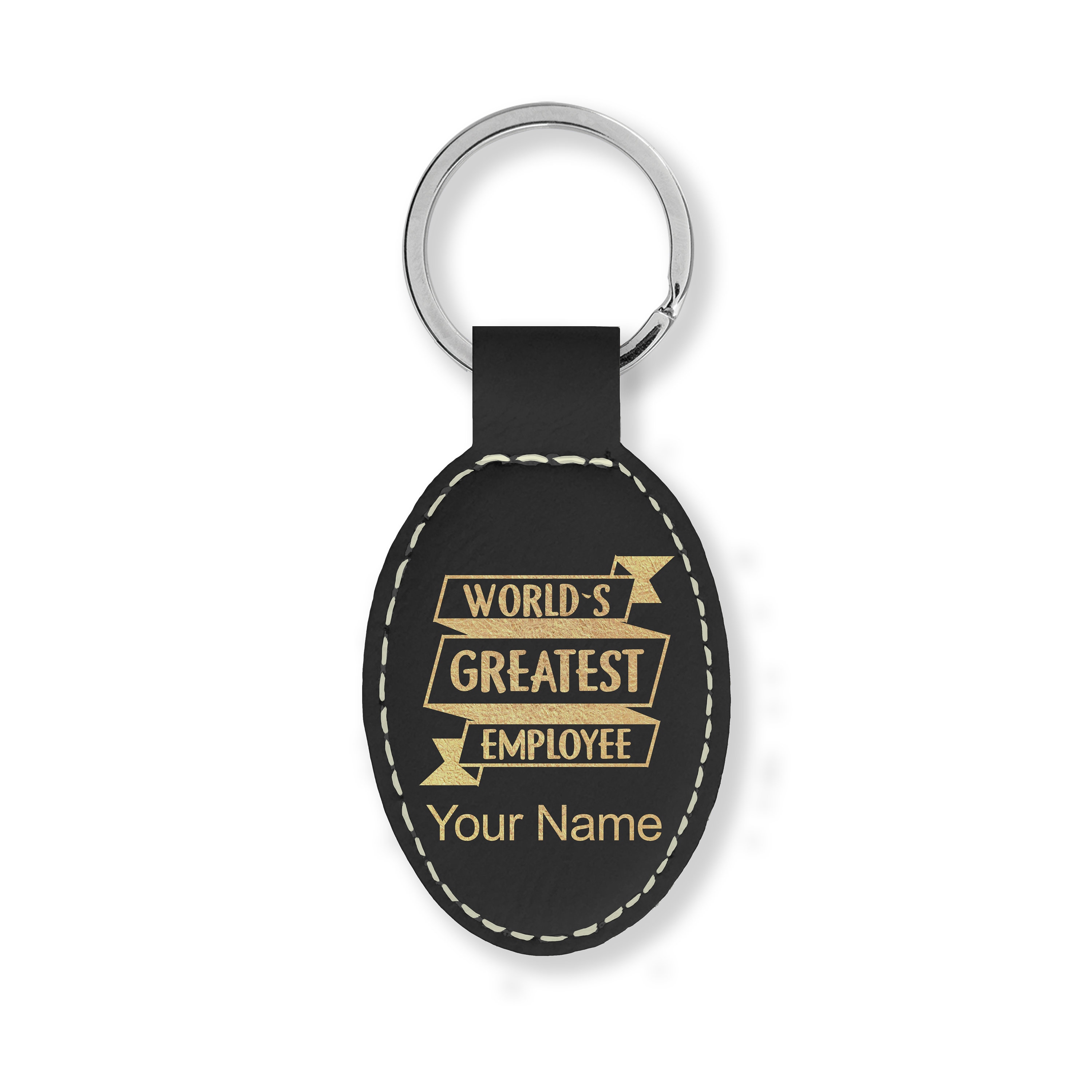 Faux Leather Oval Keychain, Worlds Greatest Employee, Personalized