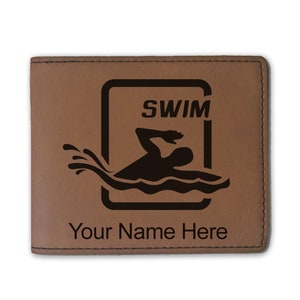 Cartera plegable de cuero sintético, natación, grabado personalizado incluido