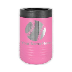 LaserGram Double Wall Insulated Beverage Can Holder, Baseball Ball, Personalized Engraving Included Pink