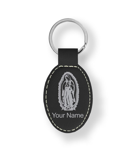 Faux Leather Oval Keychain, virgen De Guadalupe, Personalized
