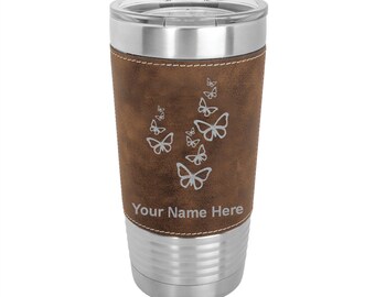 20oz Faux Leather Tumbler, Butterflies, Personalized Engraving Included