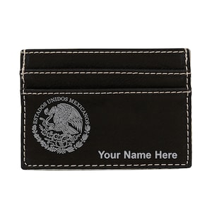 Monedero de cuero sintético Money Clip, Bandera de México, Grabado Personalizado Incluido