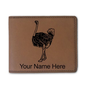 Cartera plegable de cuero sintético, avestruz, grabado personalizado incluido
