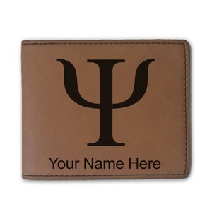 Cartera plegable de cuero sintético, símbolo psi, grabado personalizado incluido
