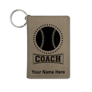 Monedero del titular de la identificación, entrenador de béisbol, grabado personalizado incluido