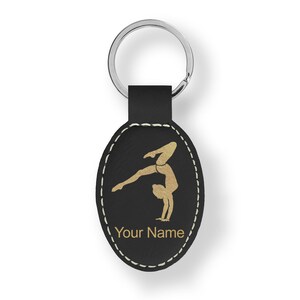 Faux Leather Oval Keychain, Gymnast Handstand, Personalized Engraving Included