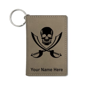 Monedero titular de id identificación, Jolly Roger, grabado personalizado incluido