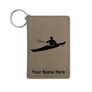Monedero del titular de la identificación, hombre kayak, grabado personalizado incluido