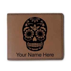 Cartera plegable de cuero sintético, Día de los Muertos, grabado personalizado incluido