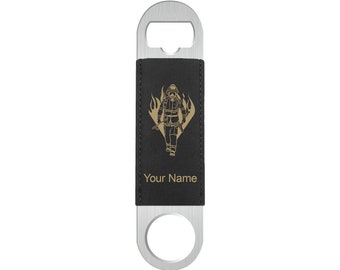 Faux Leather Bottle Opener, Fireman, Personalized Engraving Included (Faux Leather)