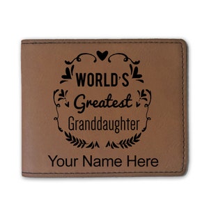 Cartera plegable de piel sintética, la mejor nieta del mundo, grabado personalizado incluido