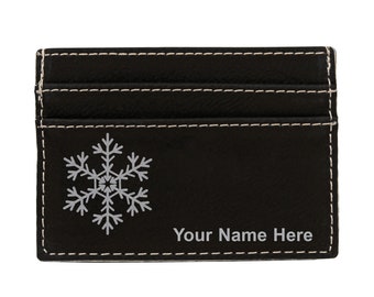 Faux Leather Money Clip Wallet, Snowflake, Personalized Engraving Included