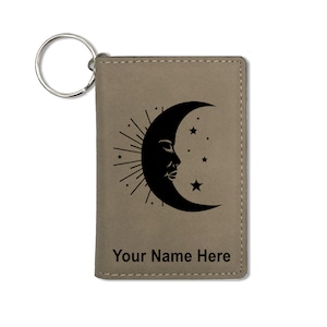 Monedero del titular de la identificación, luna, grabado personalizado incluido