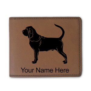 Cartera plegable de cuero sintético, perro sabueso, grabado personalizado incluido