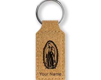 Faux Leather Rectangle Keychain, virgen De Guadalupe, Personalized