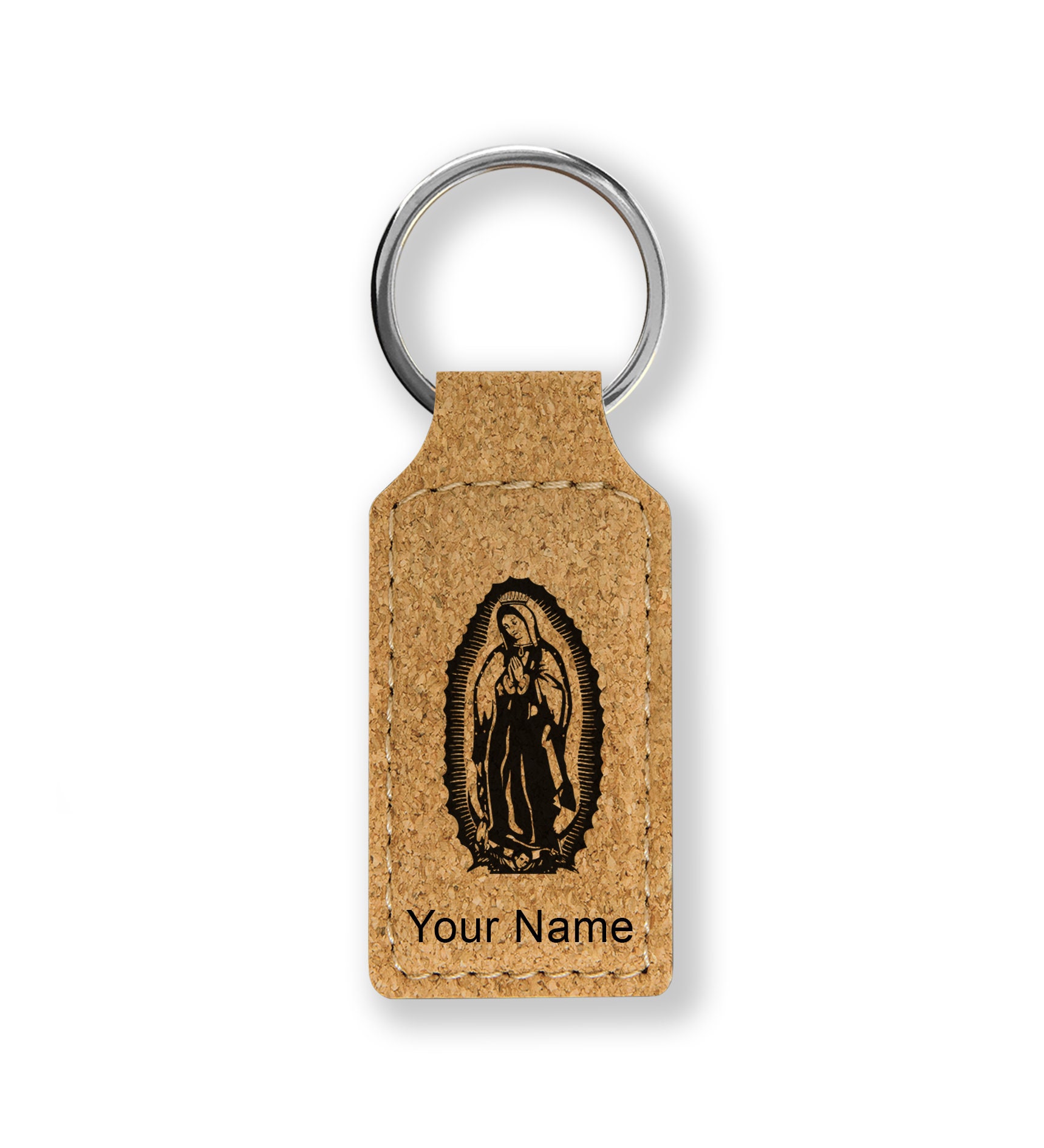Faux Leather Rectangle Keychain, virgen De Guadalupe