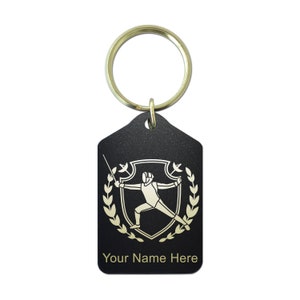 Black Metal Keychain, Fencing, Personalized Engraving Included