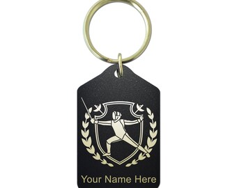 Black Metal Keychain, Fencing, Personalized Engraving Included