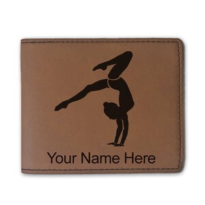 Cartera plegable de cuero sintético, soporte de manos gimnasta, grabado personalizado incluido