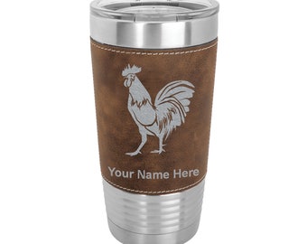 20oz Faux Leather Tumbler, Rooster, Personalized Engraving Included