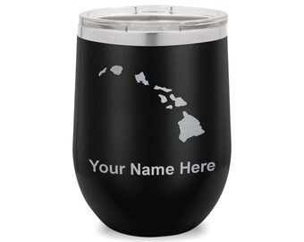 Wine Glass Tumbler, Hawaiian islands, Personalized Engraving Included