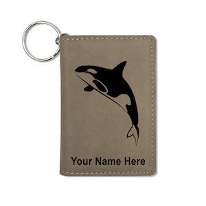 Monedero del titular de la identificación, ballena asesina, grabado personalizado incluido