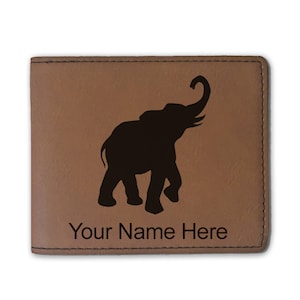 Cartera plegable de cuero sintético, elefante indio, grabado personalizado incluido