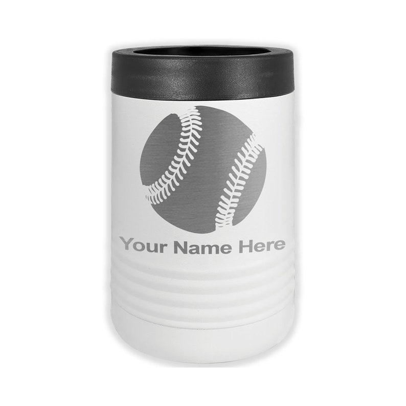 LaserGram Double Wall Insulated Beverage Can Holder, Baseball Ball, Personalized Engraving Included White