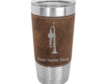 20oz Faux Leather Tumbler, Trumpet, Personalized Engraving Included