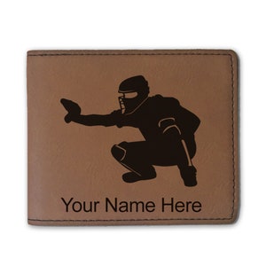 Cartera plegable de cuero sintético, receptor de béisbol, grabado personalizado incluido