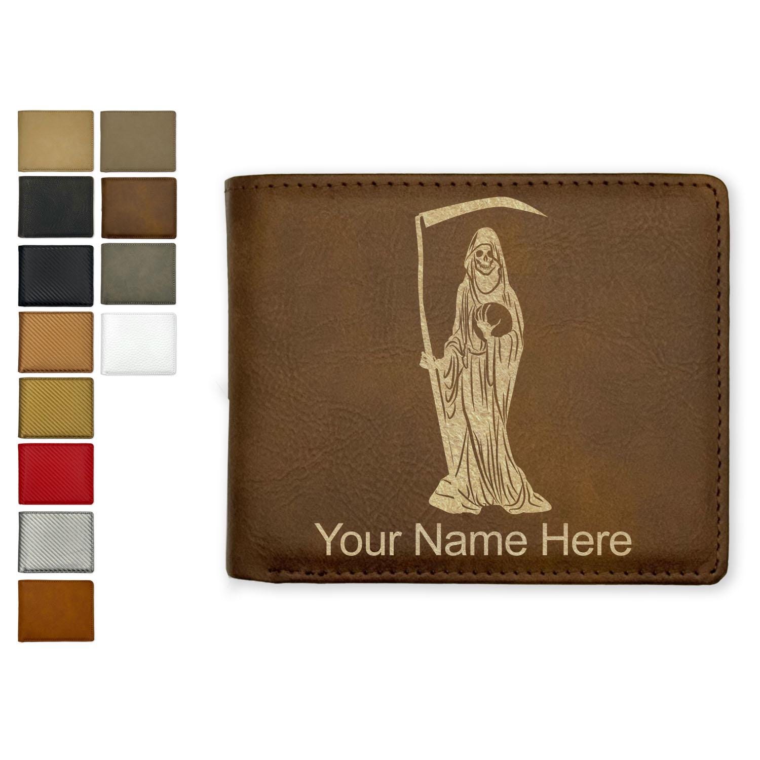 Personalized Faux Leather Bifold Wallet, santa Muerte, Custom